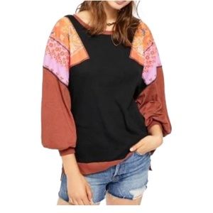Free People Feelin it Ballon Sleeve Boho patchwork top size small